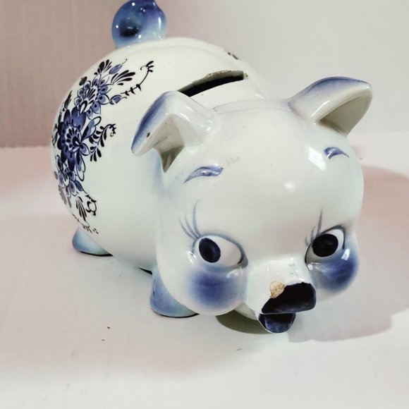 Porcelain Piggy Bank with A Beautiful Design On Sides - Picture 1 of 8